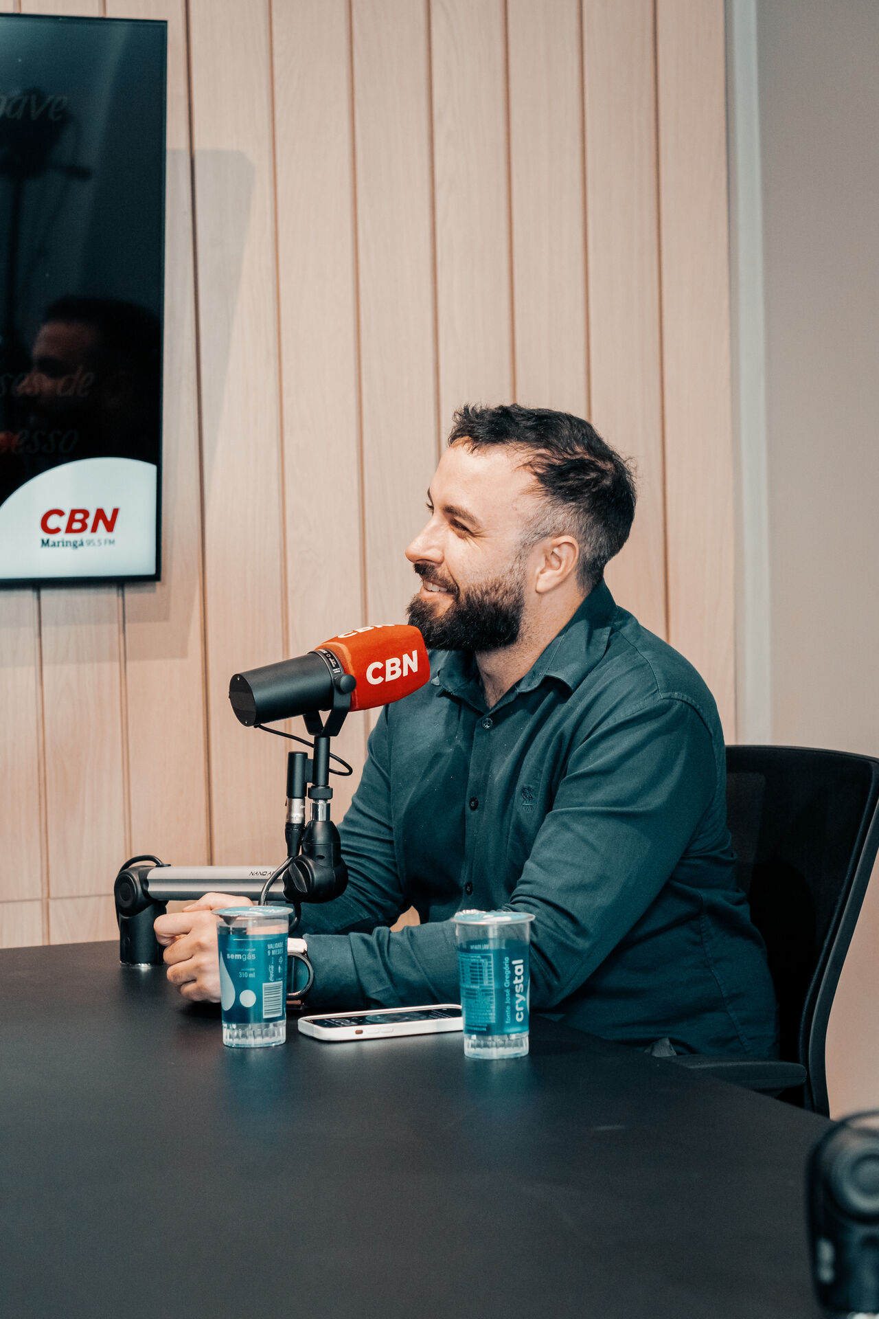 Sessão de gravação do podcast