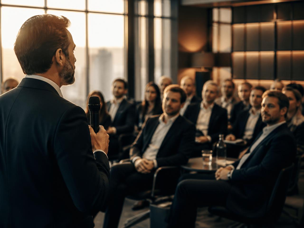 Palestrante conduzindo treinamento para executivos